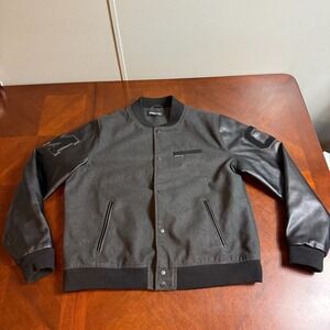 Members Only Varsity Jacket XL‎ Black Wool Blend Faux Leather Sleeves